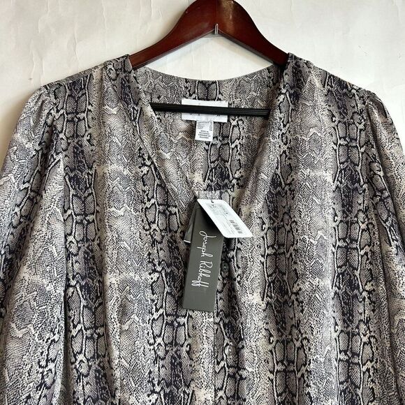 JOSEPH RIBKOFF size 14 Beige Black Snakeskin Button midi Dress Long Sleeve $349 - Picture 5 of 8